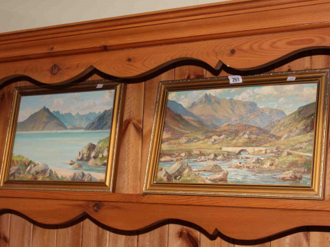 William Russell, landscapes, pair oils on board, both signed, titled labels...