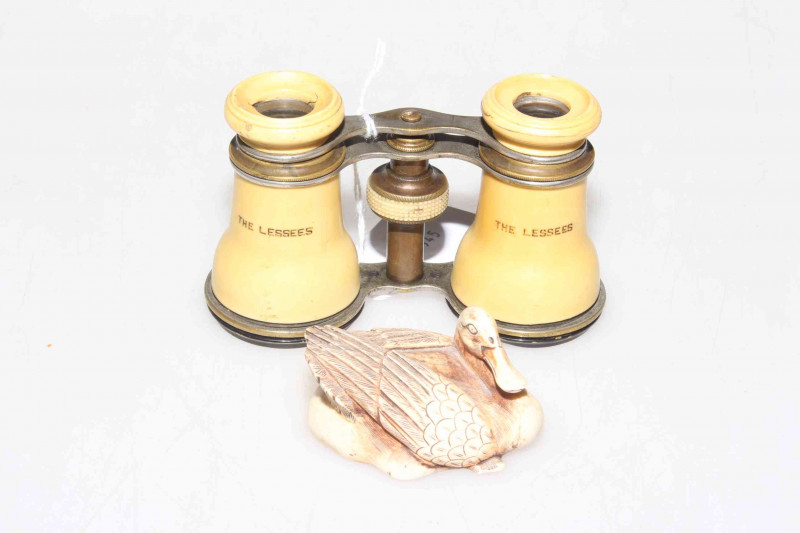 The Lesses, opera glasses, and resin duck netsuke (2)