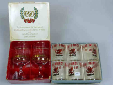 Boxed Royal Wedding Goblets 1981 and Set of Six Prince of Wales Investiture...