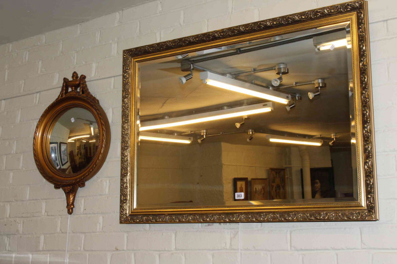 Convex mirror and a gilt framed rectangular mirror (2)