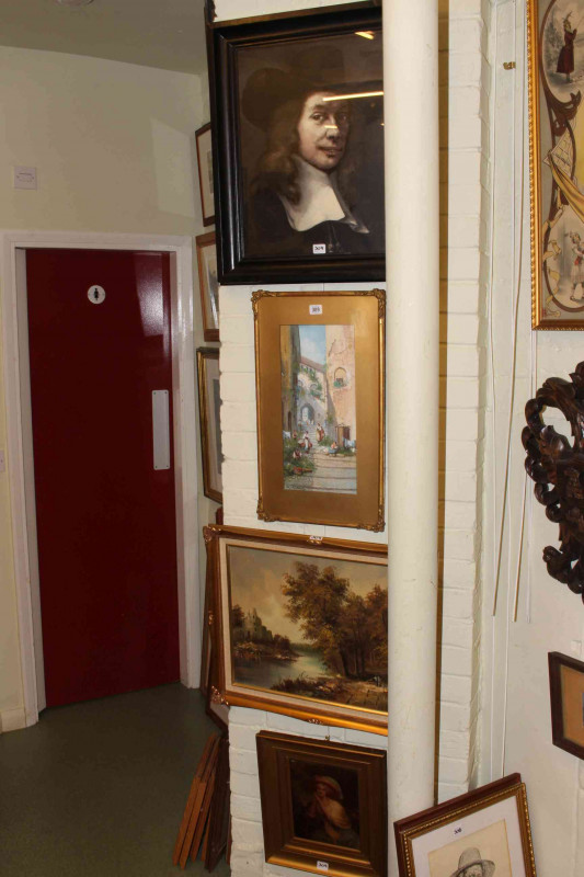 M. Gianni (Italian), watercolour; Raymond, portrait of cavalier; chrystoleum and a landscape (4)