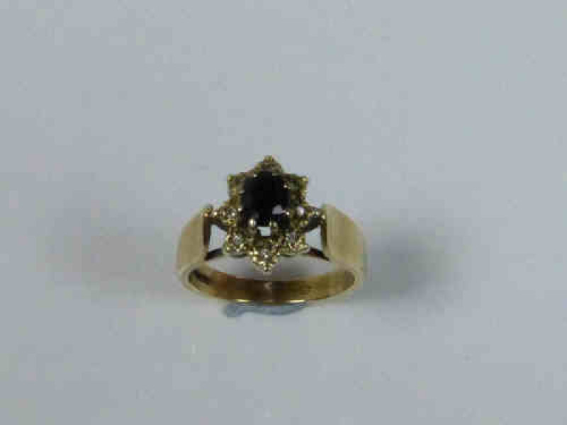 Sapphire and Diamond Ring with a 9 Carat Yellow Gold Band, Size L 1/2