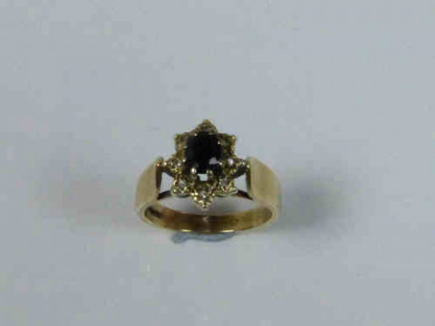 Sapphire and Diamond Ring with a 9 Carat Yellow Gold Band, Size L 1/2