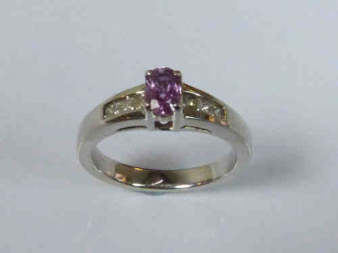 Pink Sapphire and Diamond Ring with an 18ct White Gold Band, Size L 1/2