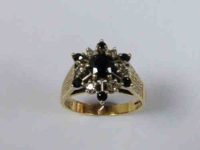 Sapphire and Diamond Ring with a 9ct Yellow Gold Band, Size P