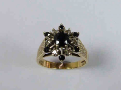 Sapphire and Diamond Ring with a 9ct Yellow Gold Band, Size P