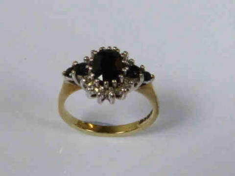 Sapphire and Diamond Ring with a Yellow Gold Band, Size K 1/2