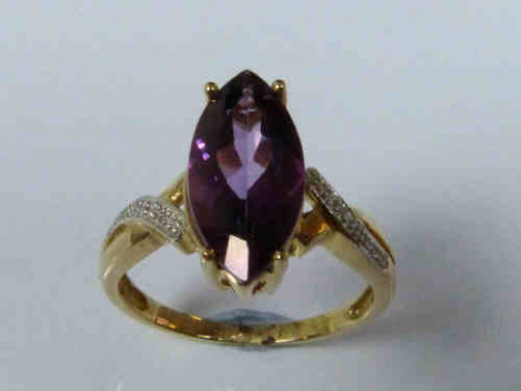 Amethyst and Diamond Ring with a 9ct Yellow Gold Band, Size P