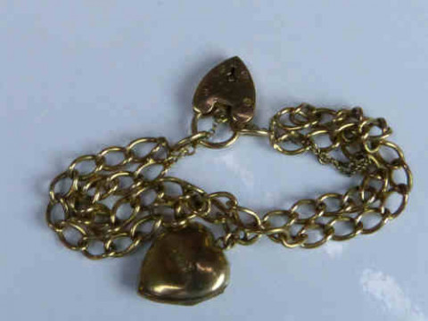 Yellow Metal Bracelet with Padlock Clasp