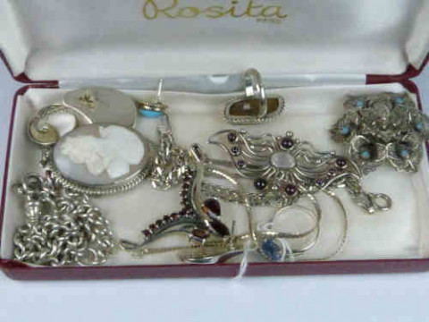 Group of Jewellery including Silver Mounted Cameo, Pair of Silver Earrings...