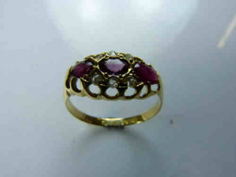 Diamond and Ruby Ring with an 18ct Yellow Gold Band, Size N