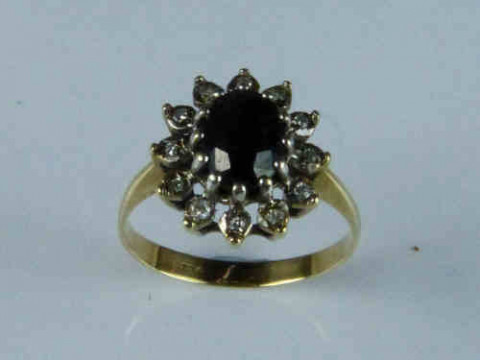 Sapphire and Diamond Ring with a 9ct Yellow Gold Band, Size P