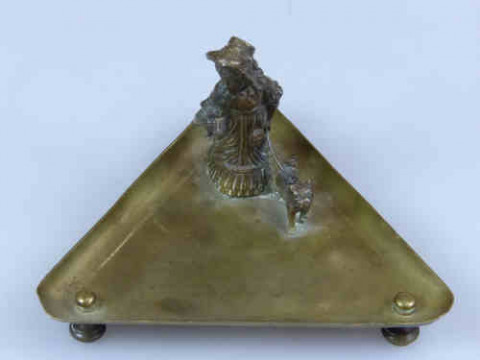 Early 20th Century Brass Ashtray Mounted with the Figure of a Lady Walking...