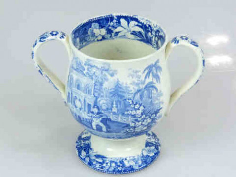 Early 19th Century Blue Transfer Printed Loving Cup