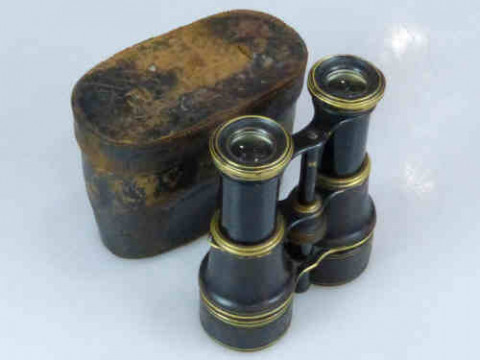 Rottig Leather and Lacquered Brass Binoculars in Fitted Case