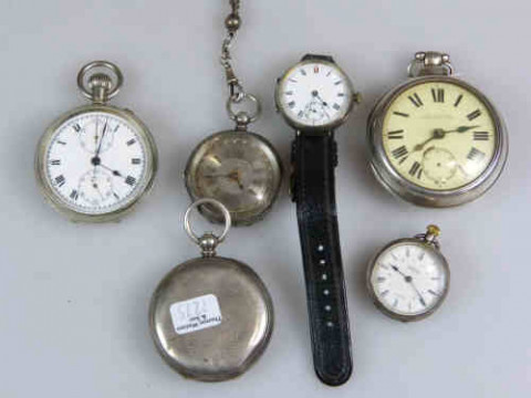 Five 19th Century and Later Silver and White Metal Pocket Watches; and...