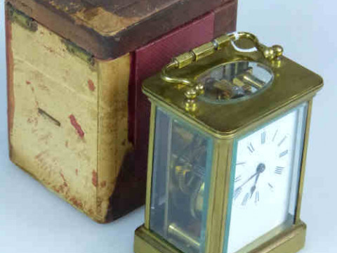 French Brass Cased Carriage Clock in a Travelling Case