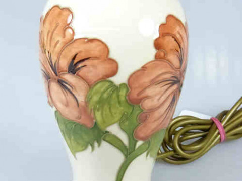 Moorcroft Table Lamp with hibiscus decoration