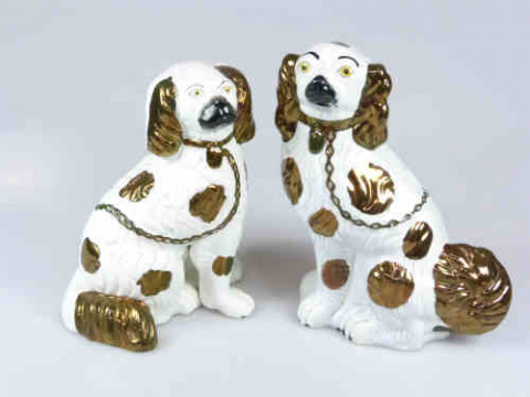 Two Staffordshire Pottery Lustre Spaniels