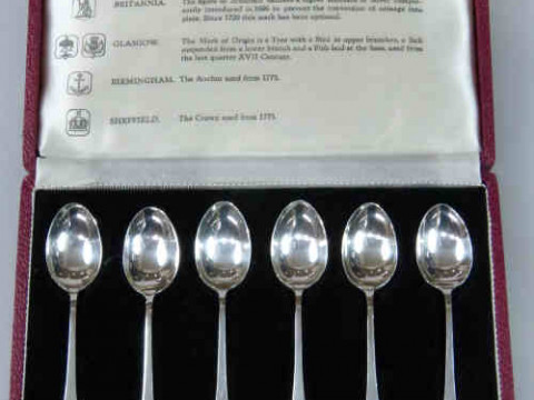 Cased Set of Six Silver Teaspoons, 1964