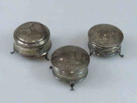 Three Small Circular Silver Trinket Boxes on trio feet