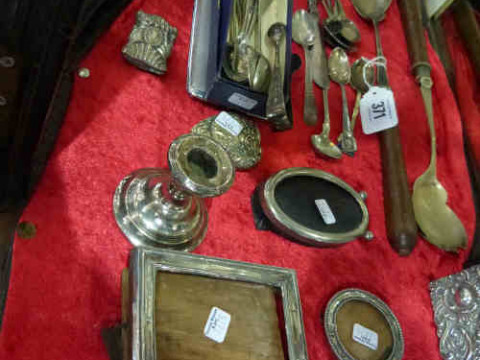 Collection of Silver and Silver Plated Photograph Frames, Vestas, Salad...