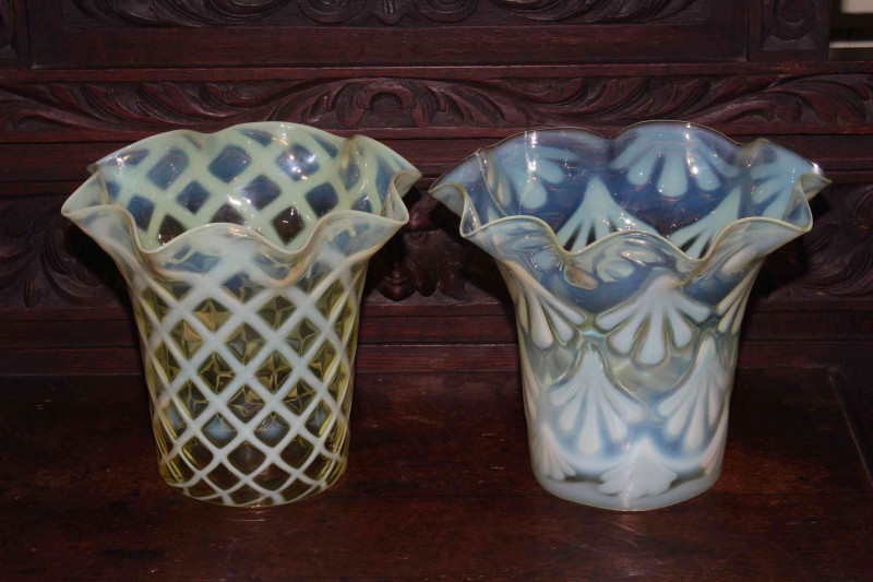 Two large vaseline glass shades (a/f)