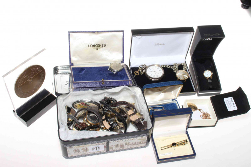 Group of watches including Longines, plaque, etc