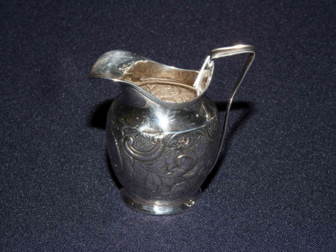 George III silver cream jug, London 1797, later decorated