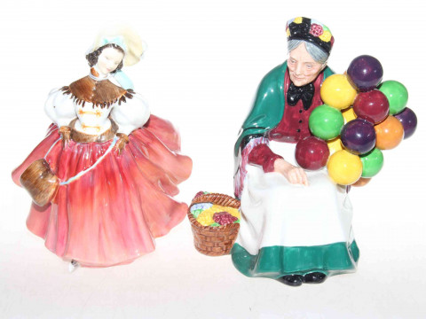 Two Royal Doulton figures, The Skater and The Old Balloon Seller