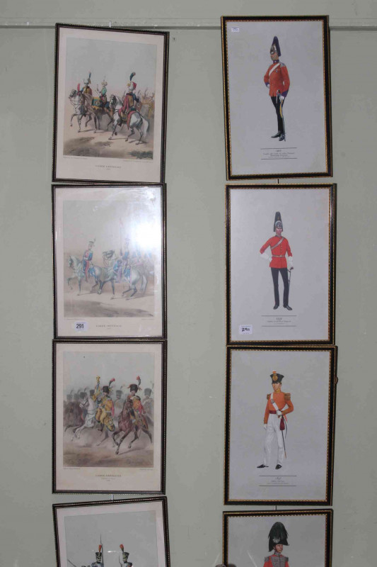Two sets of four military prints