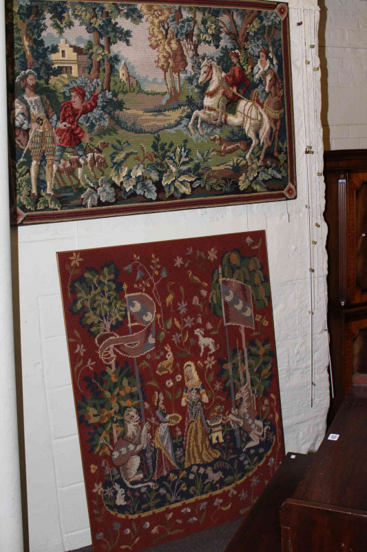 Two large woolwork pictures