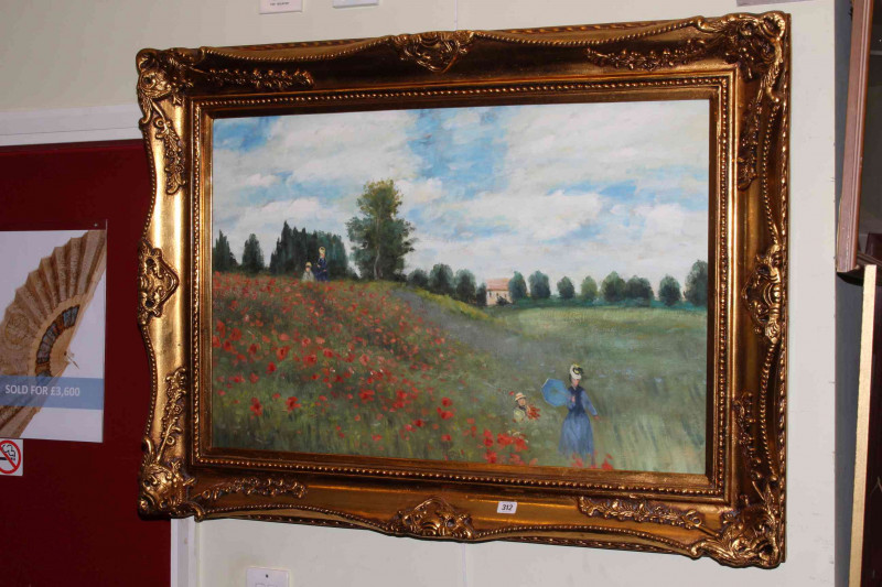 After an Impressionist, In the Poppy Field, oil on canvas, framed
