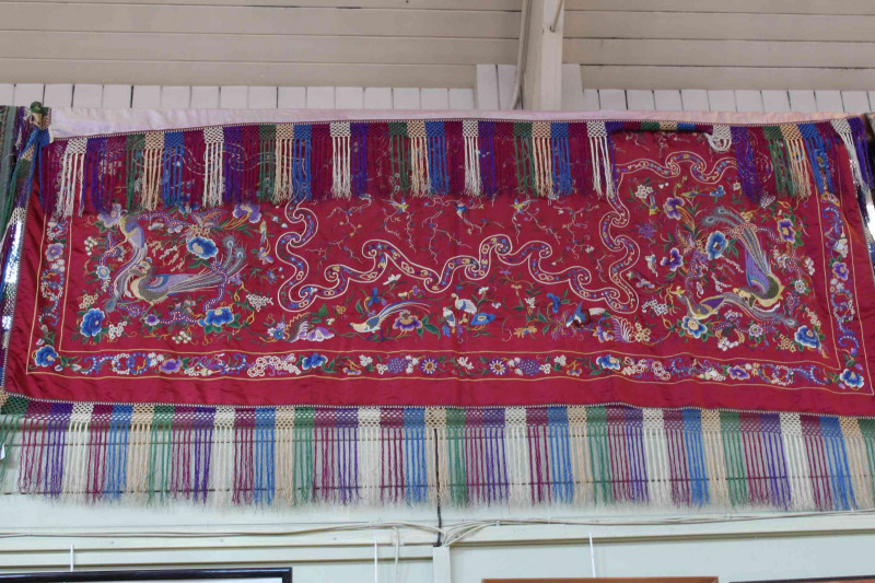 Large Chinese silkwork bedspread