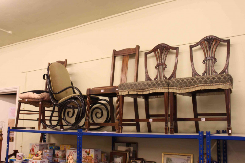 Trouser press, standard lamp, rocking chair and four various chairs