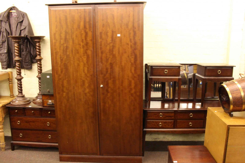 Stag Minstrel five piece bedroom suite comprising wardrobe, dressing table, chest and pair of pedestals