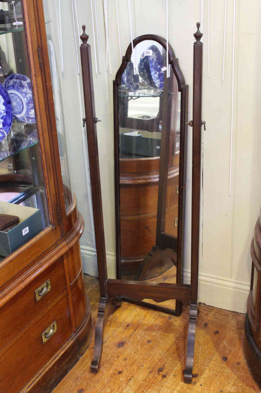 Mahogany framed arch top cheval mirror