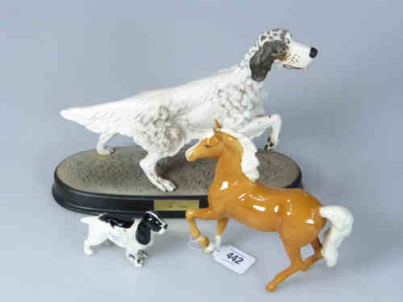 Beswick 'The Setter', Beswick 'Palomino Prancing Horse' and Small Beswick 'Springer Spaniel' (3)
