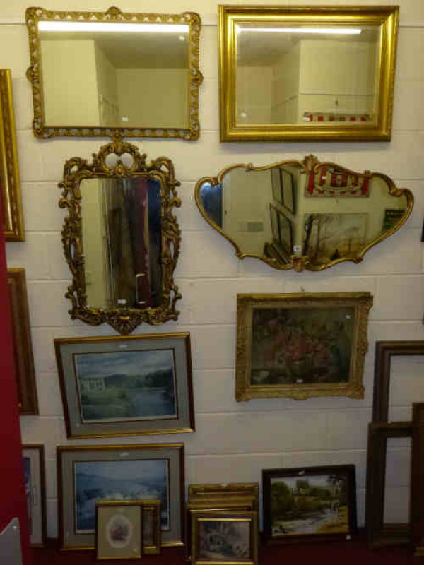 Four Gilt Framed Mirrors, Oil Painting of Richmond Castle and Nine Prints (14)