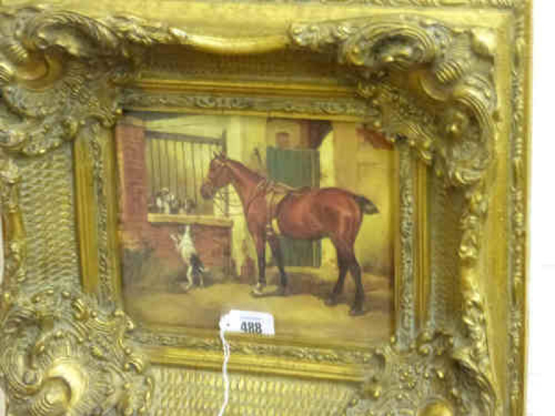 Gilt Framed Picture 'Horse and Hounds'