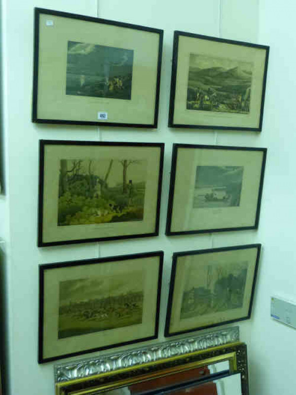 Set of Six Framed Coloured Hunting and Racing Prints