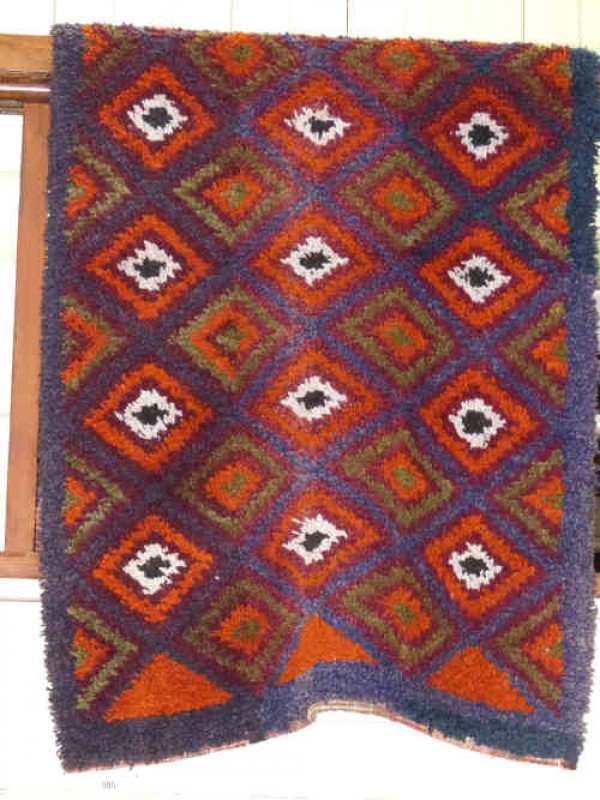 Blue Ground Hand made Aztec Tribal Runner, 2.85m x 0.85m