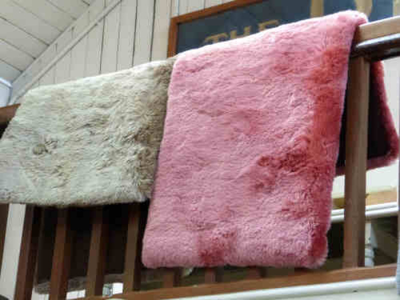Coffee Beige and Sable Rose Mohair Rugs, both 1.37m x 0.67m