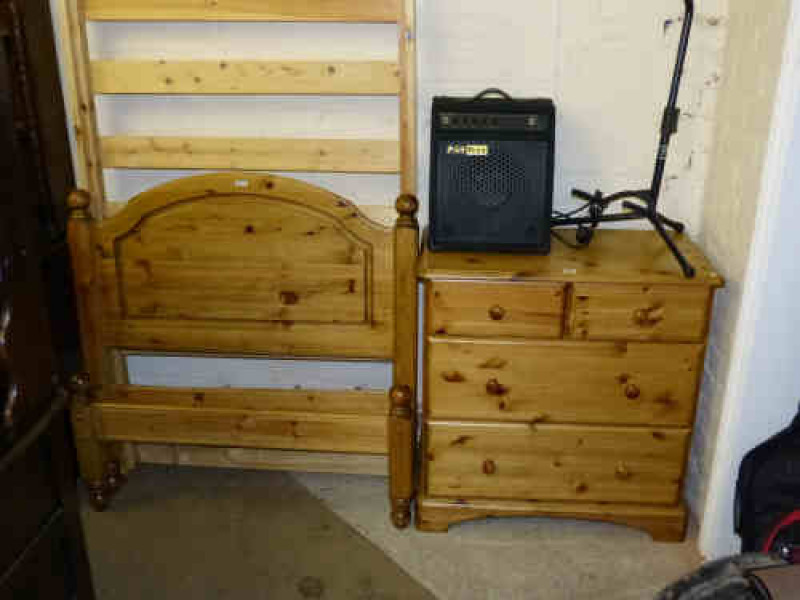 Erskine Pine Four Drawer Chest and Similar Pine Single Bedstead (2)