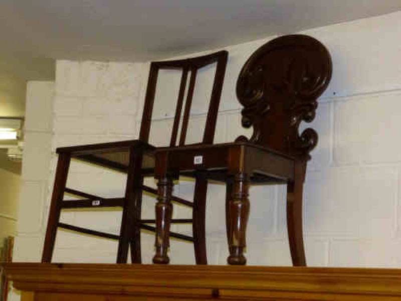 Victorian Mahogany Shaped Back Hall Chair and Edwardian Bedroom Chair (2)