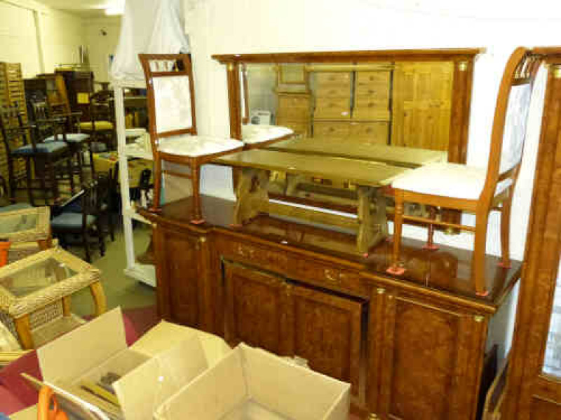 Lacquered Burr Walnut Finish Inverted Breakfront Four Door Sideboard and Matching Wall Mirror