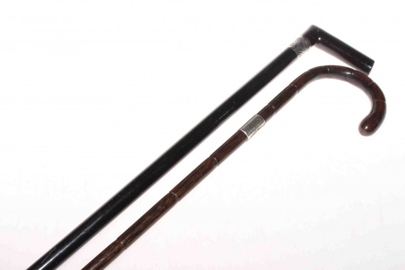 Two mounted walking sticks, one hallmarked silver