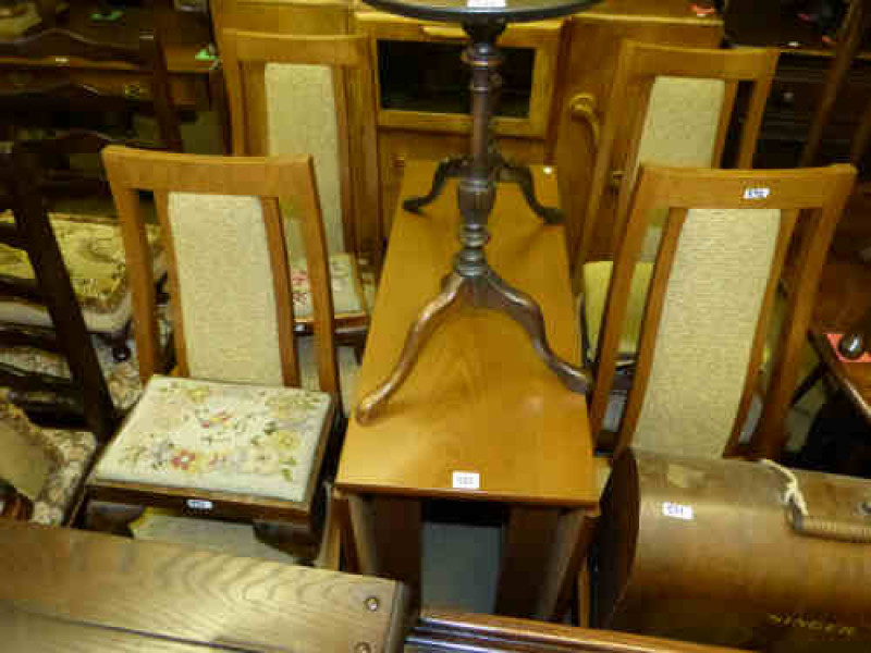 H J Berry & Sons Ltd Teak Drop Leaf Dining Table and Four Chairs and Nest of Three Cabriole Tables