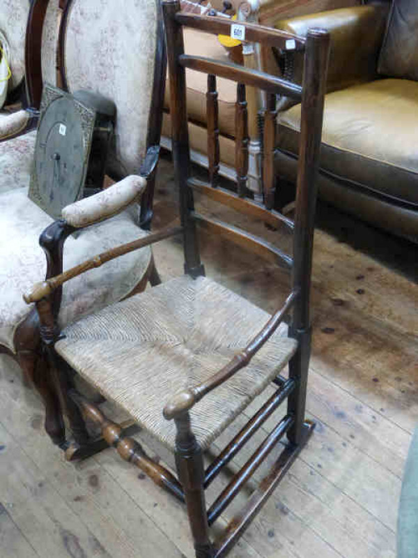 19th Century Country Oak Rush Seated Rocking Chair