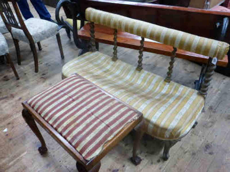 Late Victorian Giltwood Settee with twist support back together with a ball and claw leg stool (2)